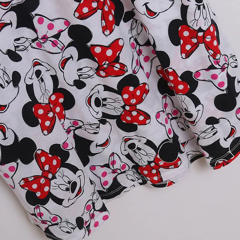 Disney Minnie Mickey Mouse Print T Shirt Dress Summer Casual Women scollo a V manica corta Cartoon Shift Dresses Femme Cute Long Tee