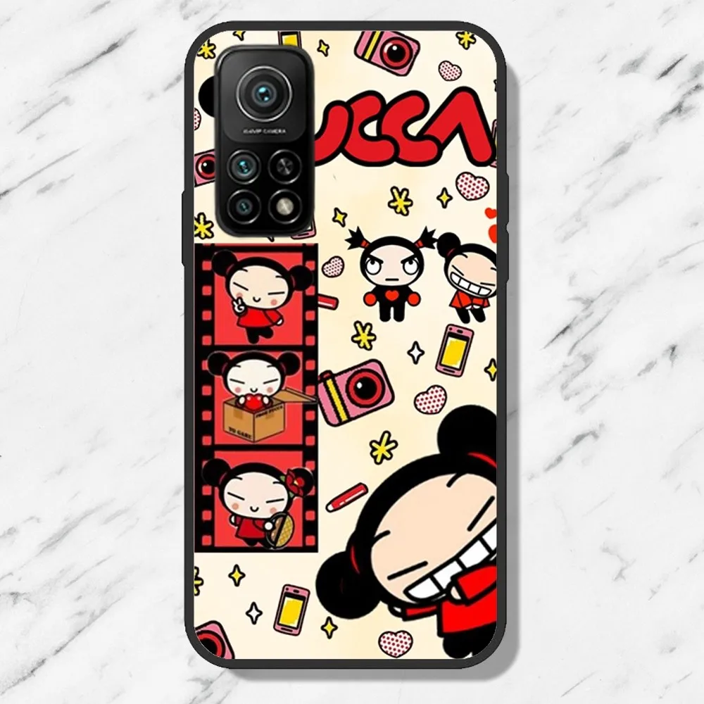 MINISO Cartoon P-Pucca G-Garu Phone Case For Xiaomi 12U 12pro Redmi 6 6A 7 7A K40pro Note8 Note9 Black Shell