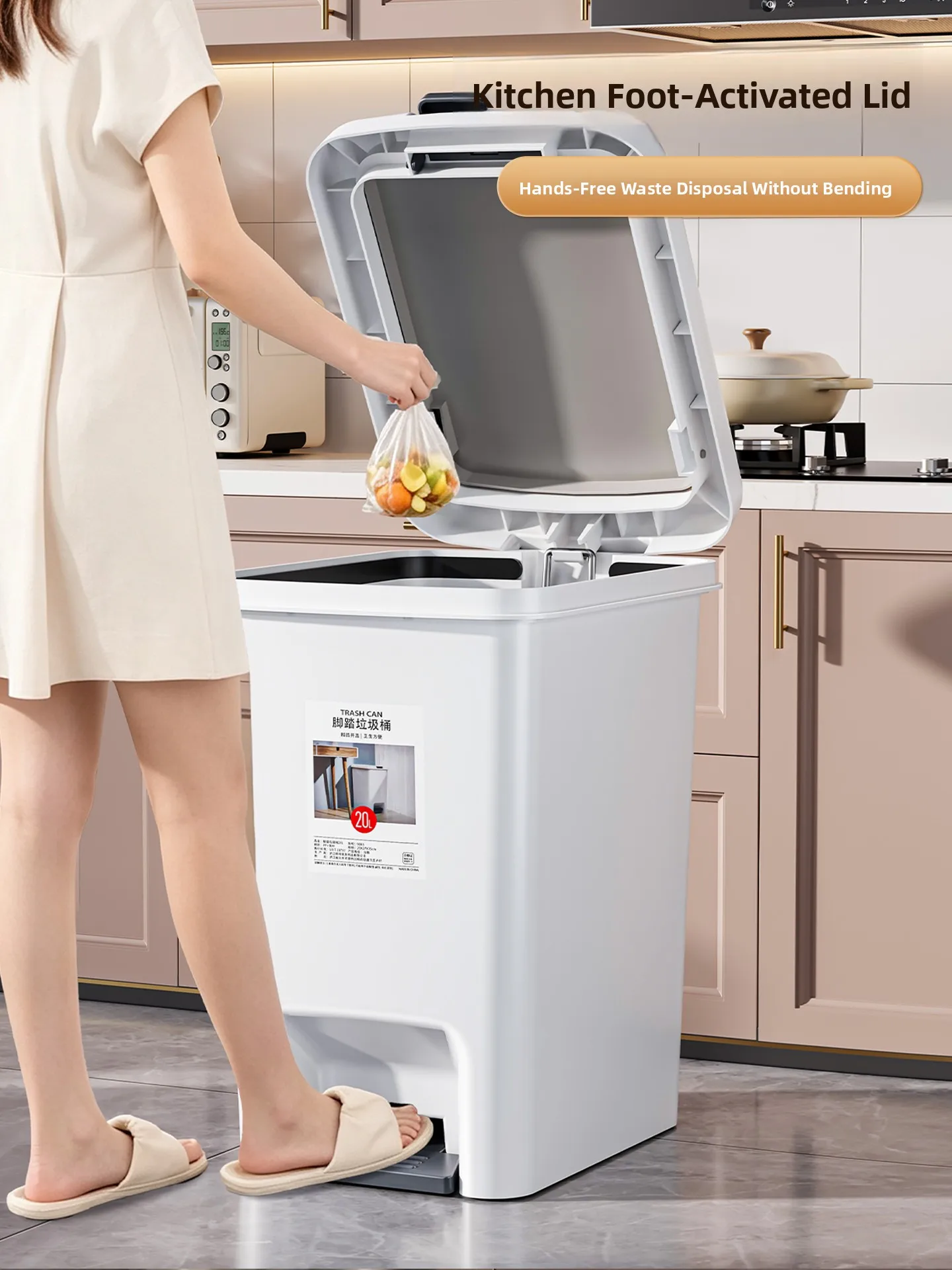 Large Capacity Pedal Operated Household Trash Can for Living Room Bathroom Kitchen Bedroom with Lid Square Shape Garbage Bin