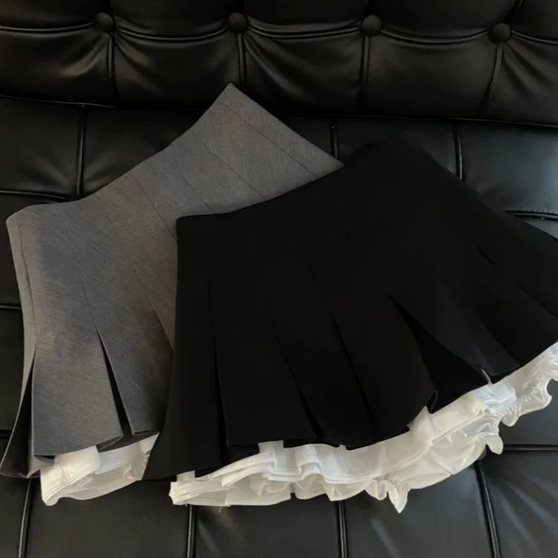 Temperament Color Versatile Cake Short Skirt Women's High Waist Thin Pleated Skirt Spring New A Word Half Body