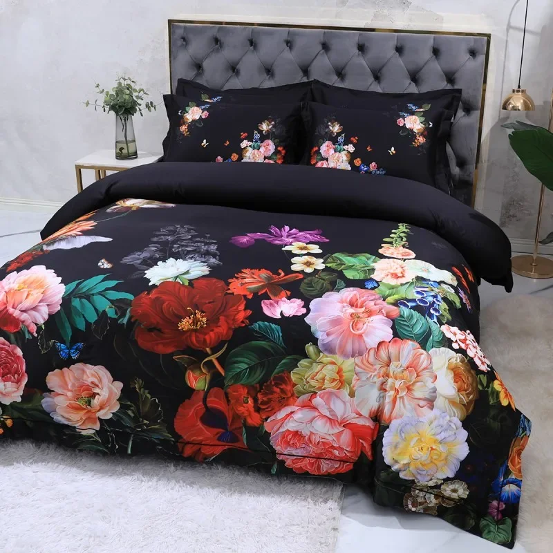 

Flowers Pattern Duvet Cover Set Luxury Quality Garden Style Bedding Comforter Cover flat/fitted sheet pillow shams US Queen King