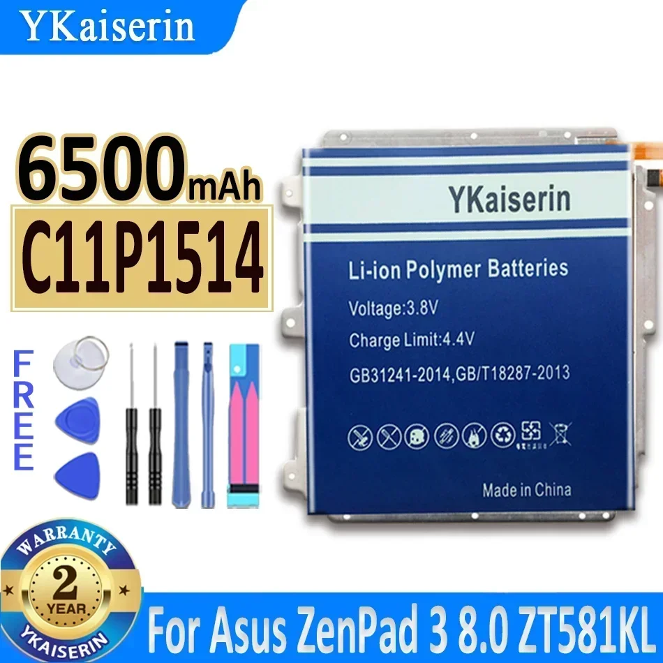 

Аккумулятор YKaiserin C11P1514 емкостью 6500 мАч для ASUS Batteria для ASUS ZenPad 3 ZenPad 3 8.0 ZT581KL 4545, аккумулятор + бесплатные инструменты