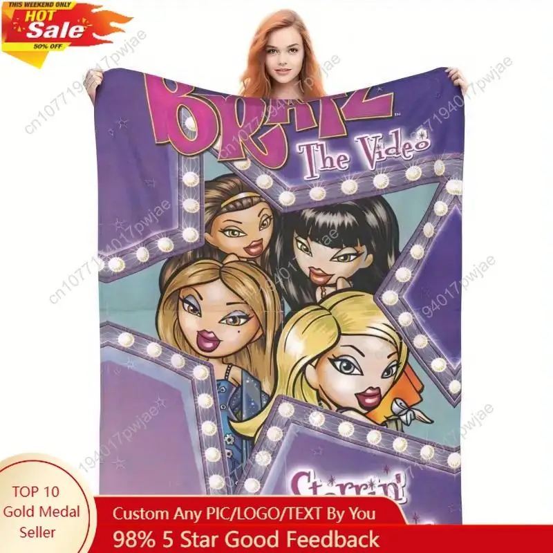 

Fun cartoon Bratz theme super soft flannel blanket - multi-purpose use suitable for sofa bed office camping Custom blankets