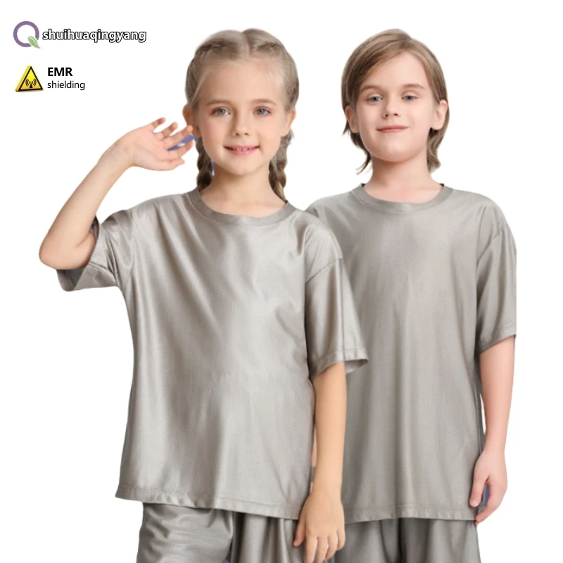 Electromagnetic radiation protective 3D mesh silver fiber child short sleeve T-shirt Computer EMF shielding children underwear