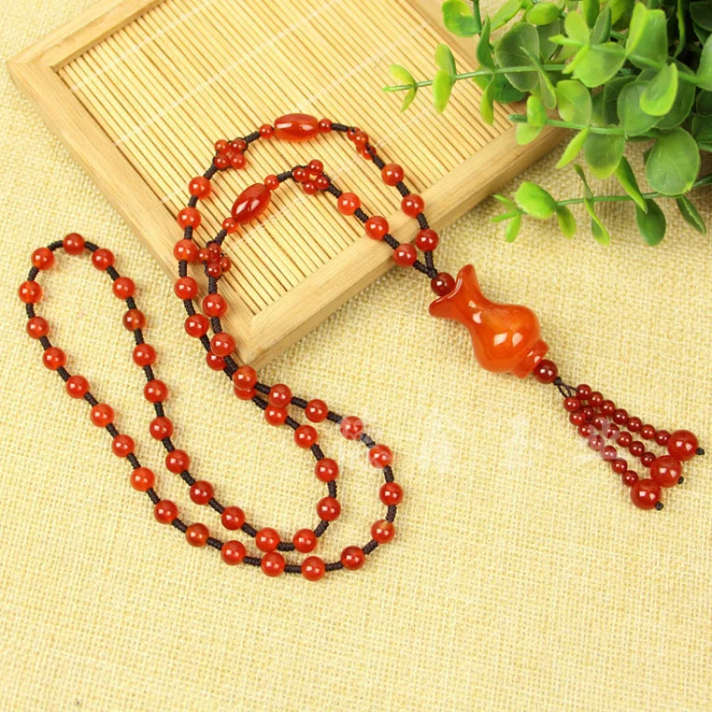 Vase Sweater Chain Red Woven Agate Chalcedony Crooked Gourd Necklace