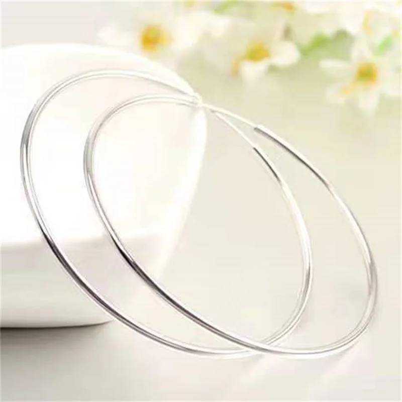 316L Stainless Steel 3-7cm Minimalist Big Circle Hoop Earrings for Women Trendy Silver Color Metal Smooth Round Earring Jewelry