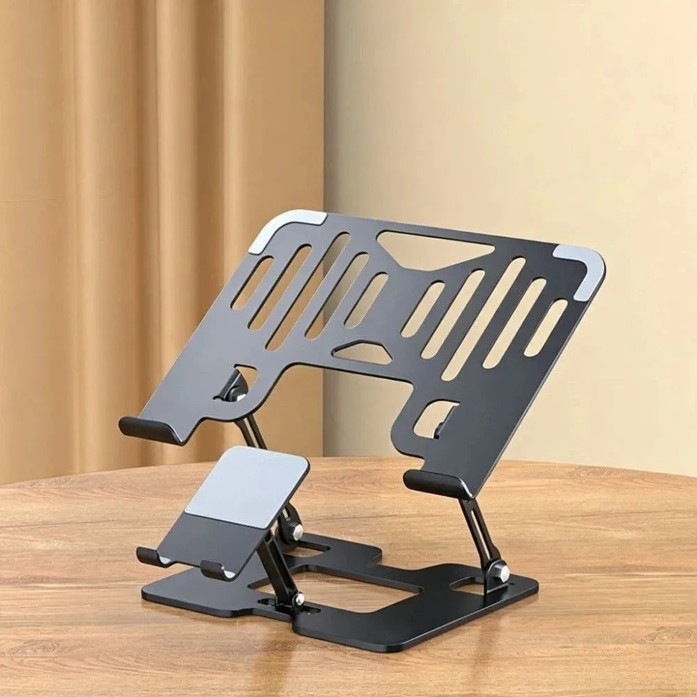 2-in-1 Laptop Stand Phone Holder Carbon Steel Multifunctional Laptop Cooling Stand Liftable Foldable Notebook Rack Gaming