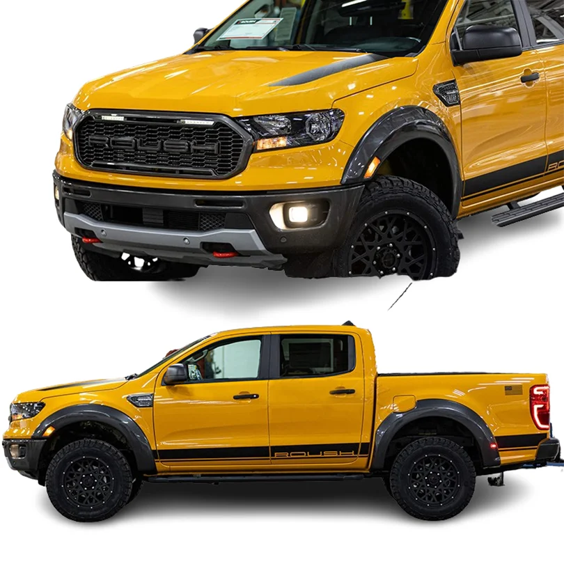 for Ford Ranger Matte Black ROUSH Side Letter Lower Stripes with Hood Decal Graphics Blackout Stickers Vinyl Wrap Wrapping Kit