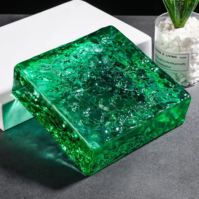 Spot Solid Colored Glass Crystal Brick, Glass Wall Partition Double-sided Ice Pattern Square Colored Transparent Crystal Brick view 6