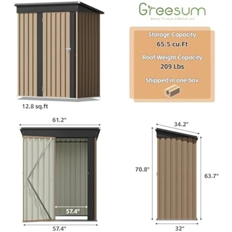 5×3FT Outdoor Storage Shed, Metal Patio Storaged Sheds with Lockable Doors, Sheds & Outdoor Storage for Bike, Backyard