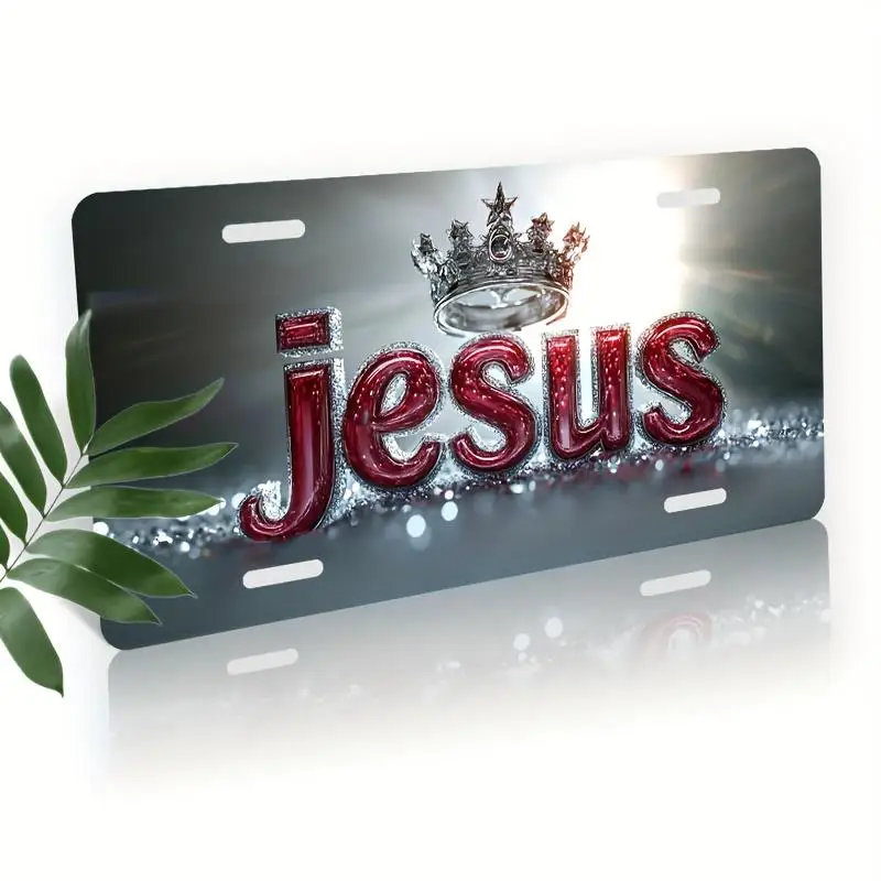 For Decorative Use Only, with A Crown Jesus Pattern Front Ornament, Waterproof Decorative License Plate Frame, Car Accessories