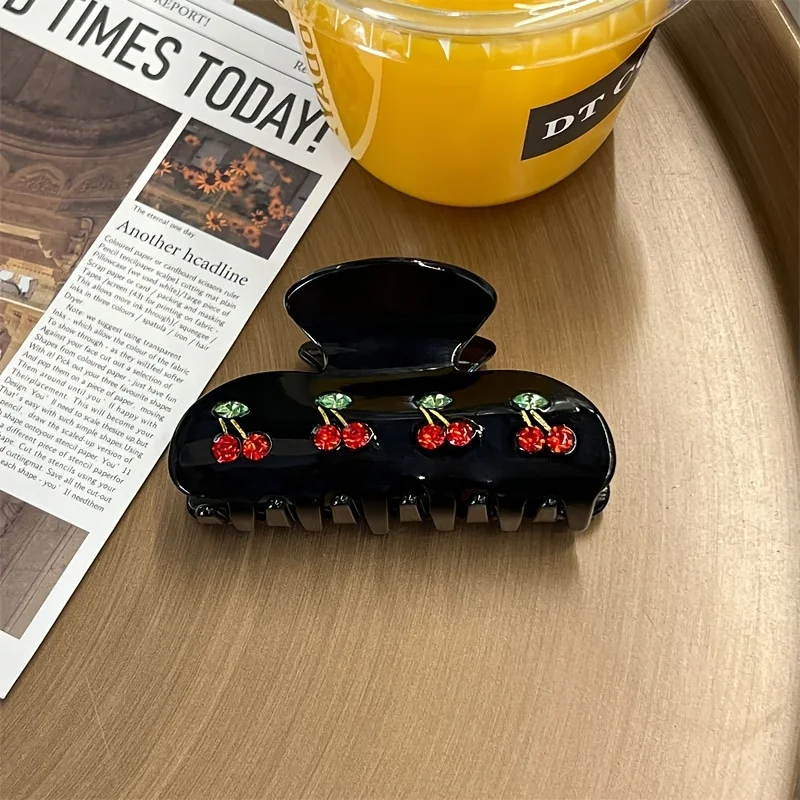 قطعة واحدة من مشبك شعر سمك القرش الكرز من الأسيتات الفرنسية للنساء، تتميز بأحجار الراين اللطيفة وتصميم كبير، مثالي لإكسسوارات الشعر #4