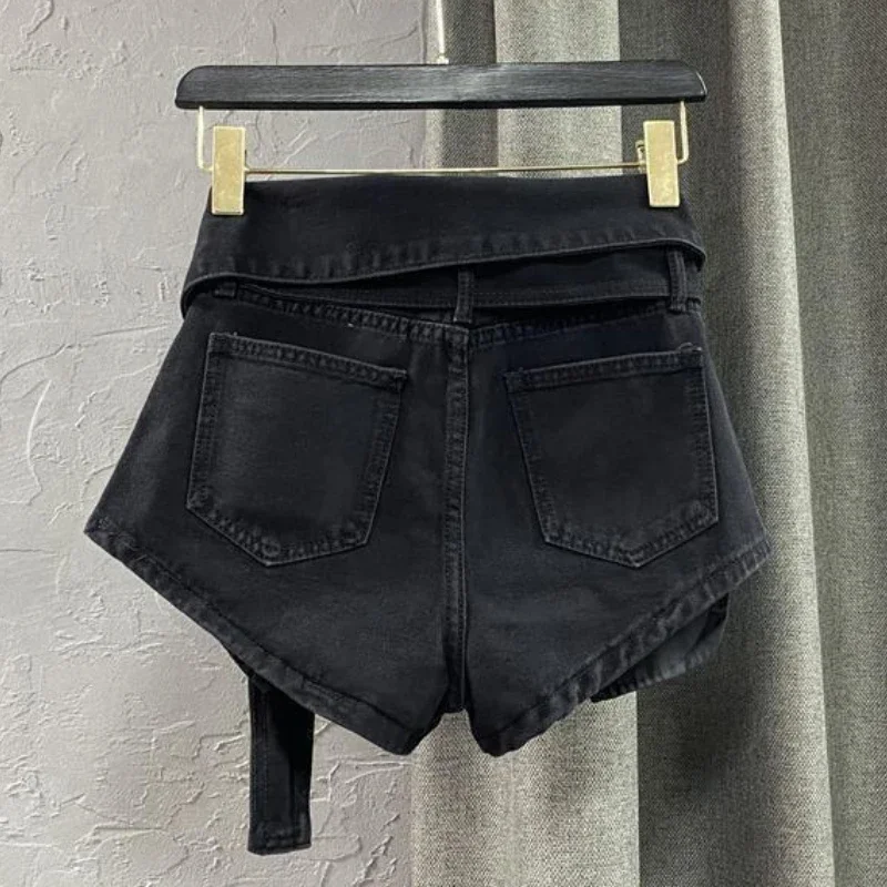 

Джинсовые черные шорты Широкие брюки Уличная одежда для подростков Молодежный дизайнер Личный шик Eourpean Hipster Hotsweet College Популярные Ins