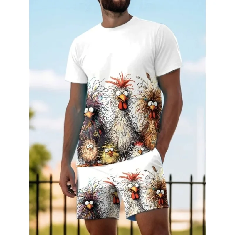 2025 3D Printed Men's Fashion T-shirt and Shorts Set Summer Daily Casual Short Sleeve Top Urban Street Sports Shorts