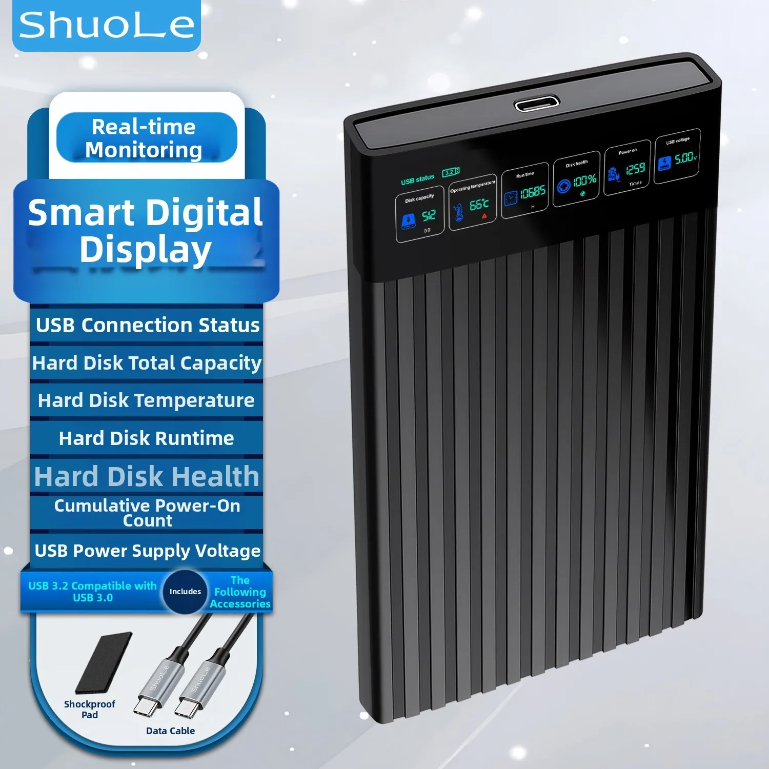 حاوية القرص الصلب USB 3 2 مع شاشة رقمية لصحة القرص في الوقت الحقيقي وسرعة النقل تدعم محرك الأقراص الصلبة SSD #2