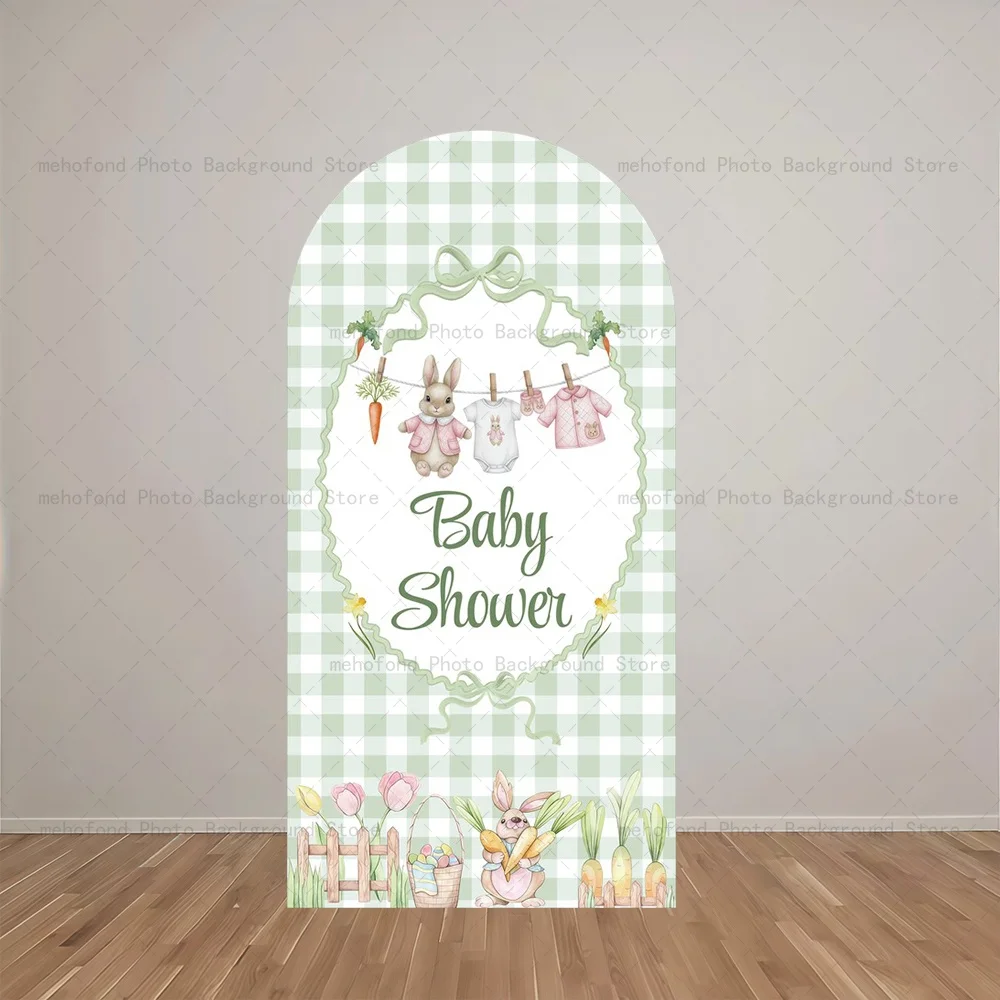 

Фон для фотосъемки Mehofond Arch, прозрачный, зеленый, с дизайном детской одежды и кролика, для детских дней рождения, декор для студии, фон для фотосъемки