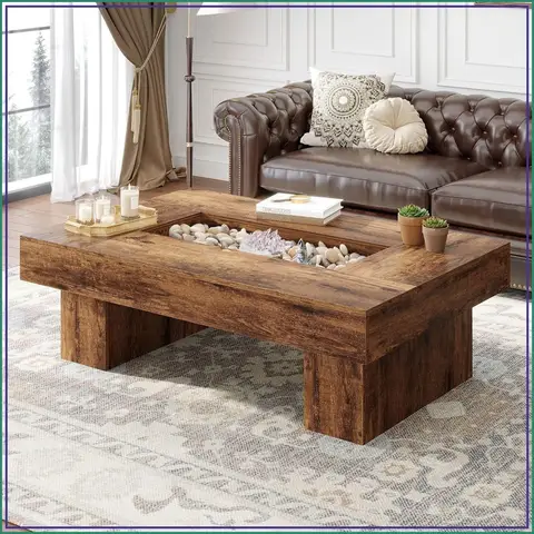 LVB 47x31 Inch Large Rectangle Wood Coffee Table for Living Room Rustic Brown