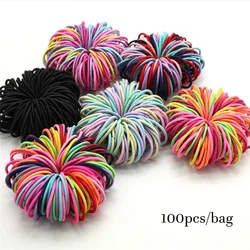 100Pcs/Set Candy Color Nylon Elastic Hair Ties Simple Kids Elastic Ponytail Holder Daily Basic Hair Accessories