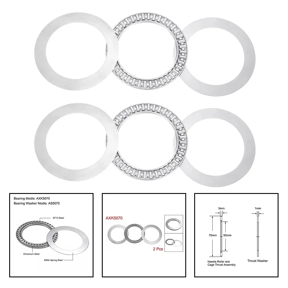 2pcs AXK5070 Thrust Needle Roller Bearings 50x70x3mm With AS5070 Washers Needle Roller Thrust Bearings Bearing Washers