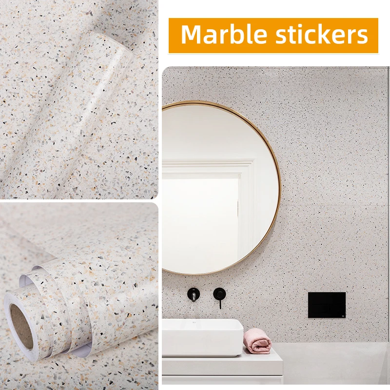 1 roll of imitation marble sticker, beige terrazzo film, waterproof self-adhesive wallpaper, decorative self-adhesive wallpaper