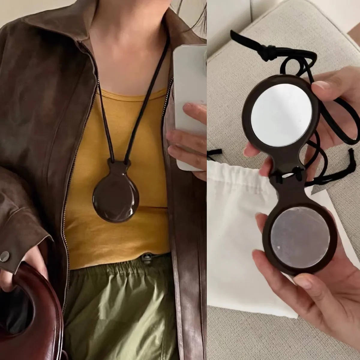 

Нишевый дизайн, музыкальное зеркало, ожерелье, модное, высокая индивидуальность, веселье, двустороннее зеркало, кожаная веревка, цепочка для свитера