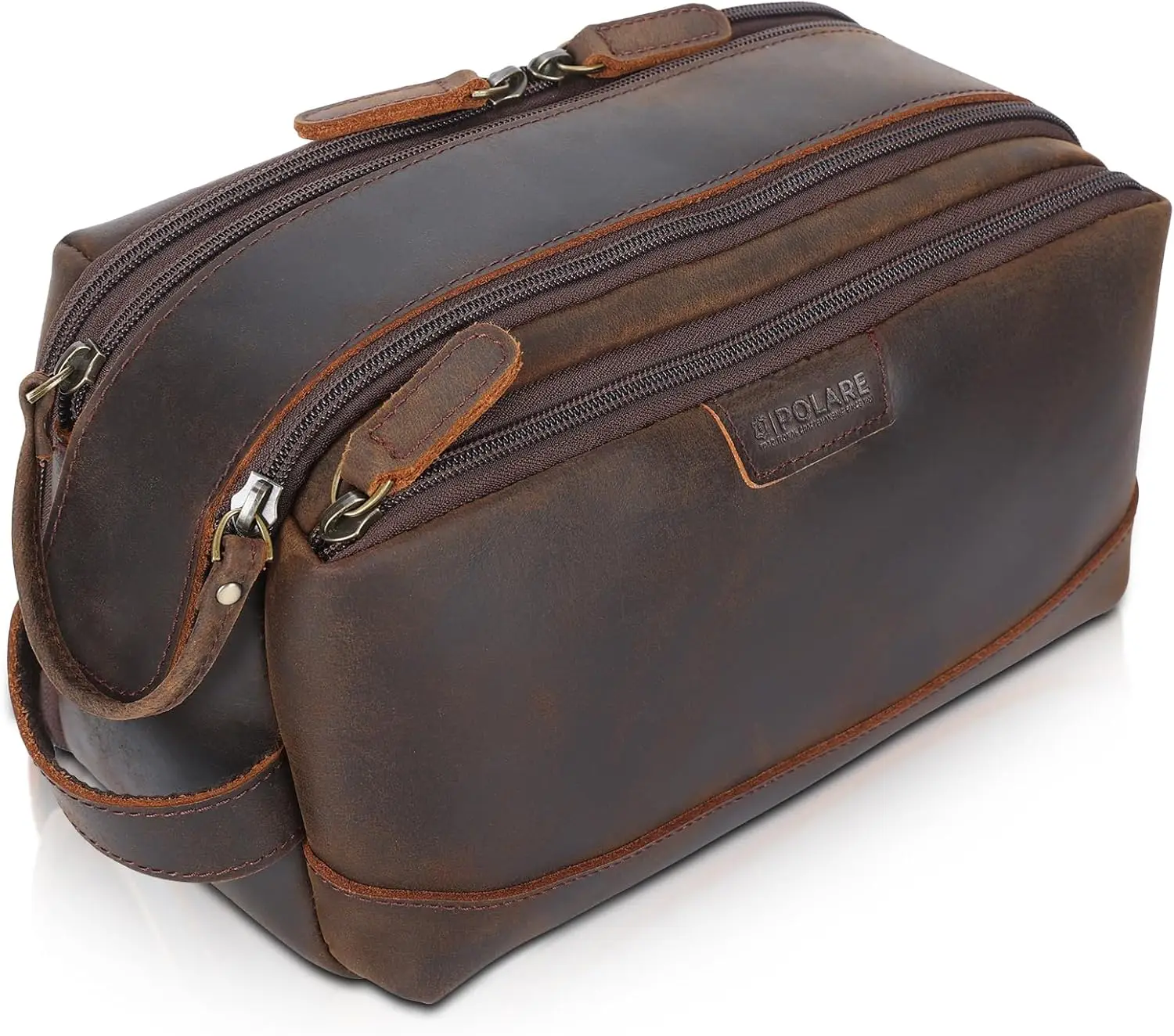 

Большая кожаная дорожная косметичка для мужчин с молниями YKK, водонепроницаемой мягкой внутренней отделкой