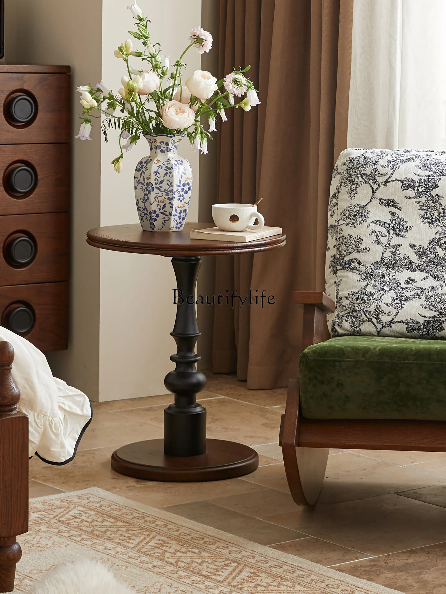

Medieval solid wood edge few living room home retro sofa balcony tea table
