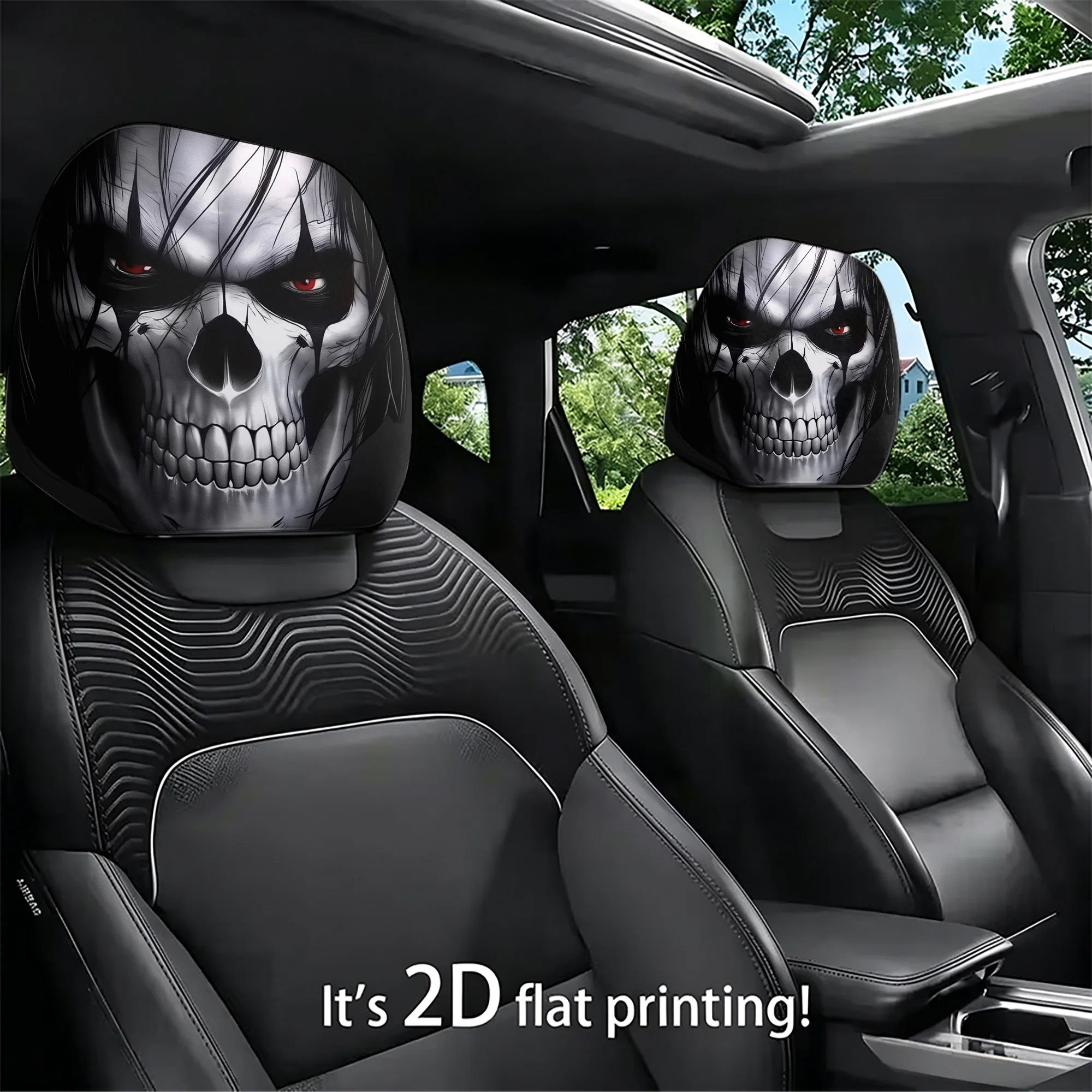 2pcs Gothic Skull Car Headrest Covers—bring a bold, avant-garde style to your car’s interior. Not filled. Easy to install.