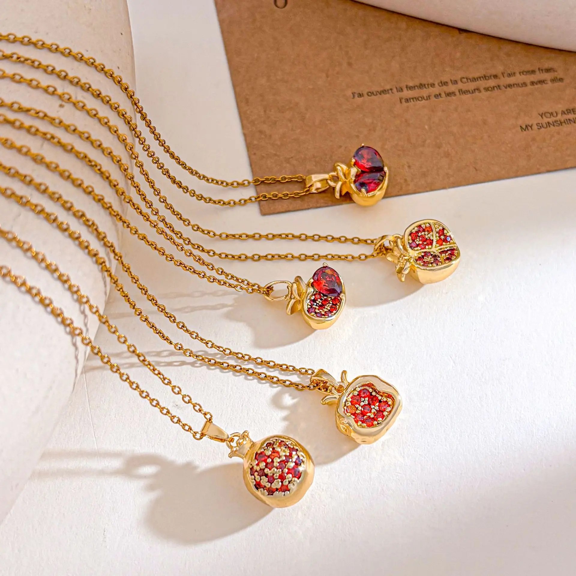 Necklace Pomegranate Necklace Stone Jewish New Year Jewelry Women's 18K Plated Light Luxury Necklace Accessories