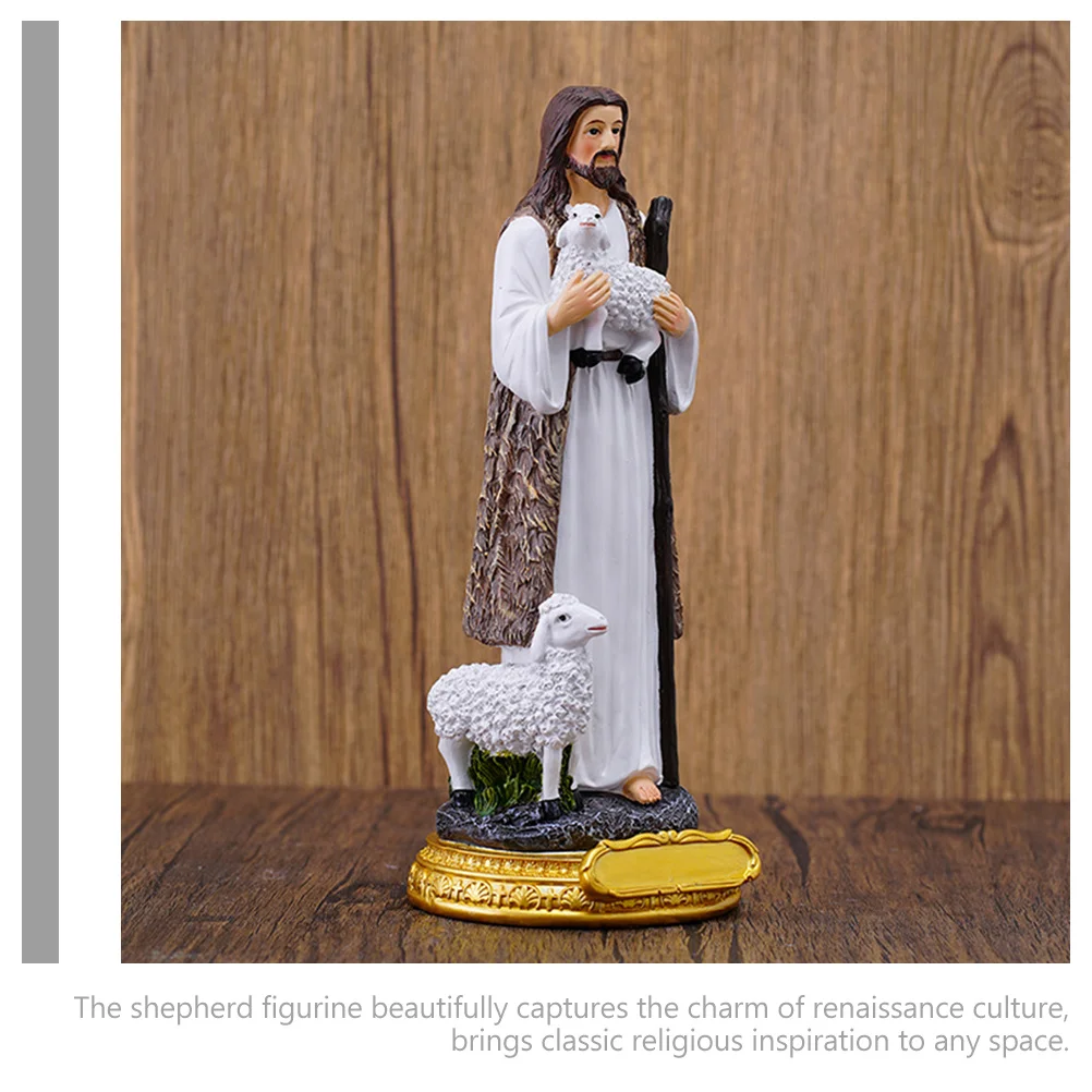 

Classical Shepherd Statue Resin Craft Holiday Home Decor Living Room Aesthetic Religious Sacred Western Table Centerpiece