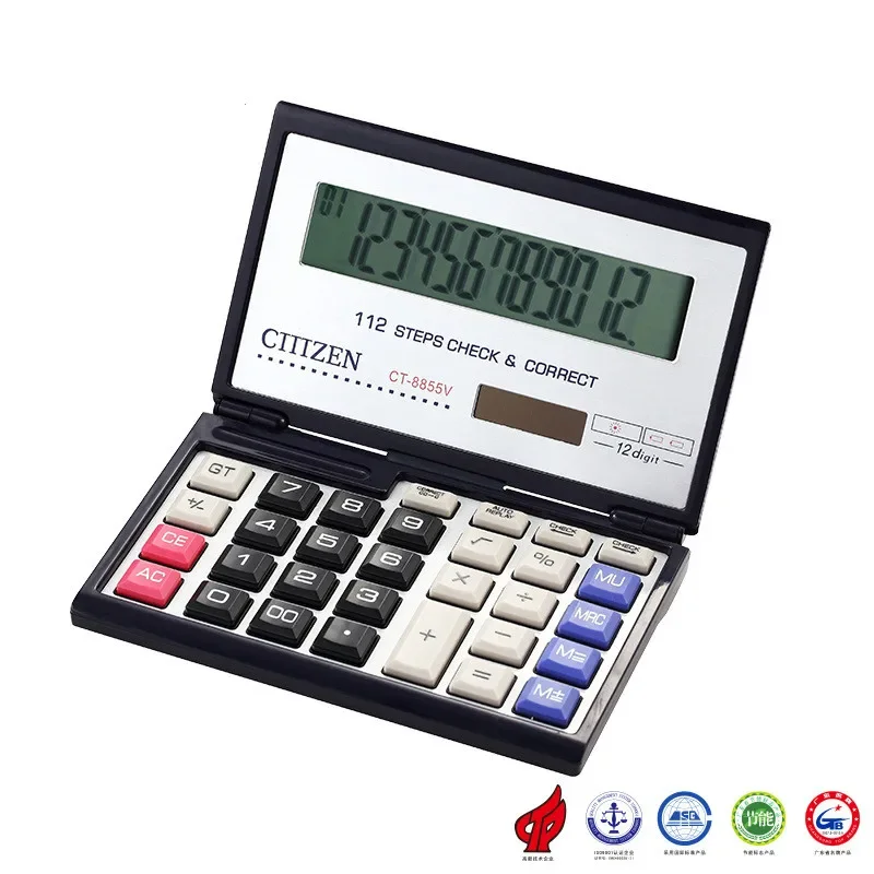 Box Flip Calculator Creative 12 Digit ABS Plastic Ordinary Dry Battery Black Count Computer