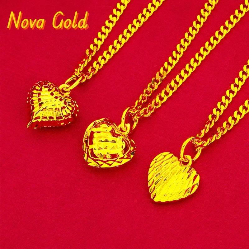 

NovaGlod Heart Hollow Pendant 50cm Women's 24K Gold AU999 - Dainty understated, 50cm stackable chain, luxury 24K for daily wear