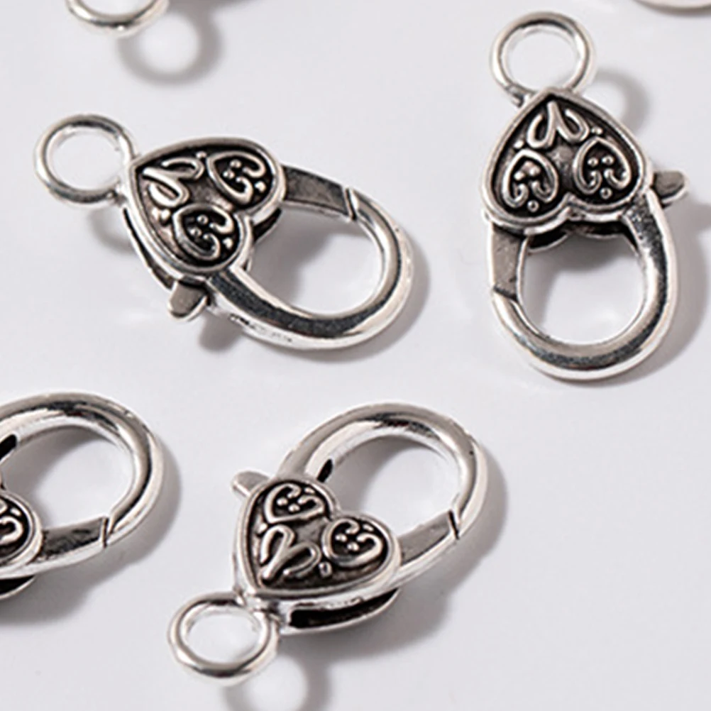 

40 Pcs Retro Lobster Buckles Jewelry Clasps Vintage Heart for Necklaces