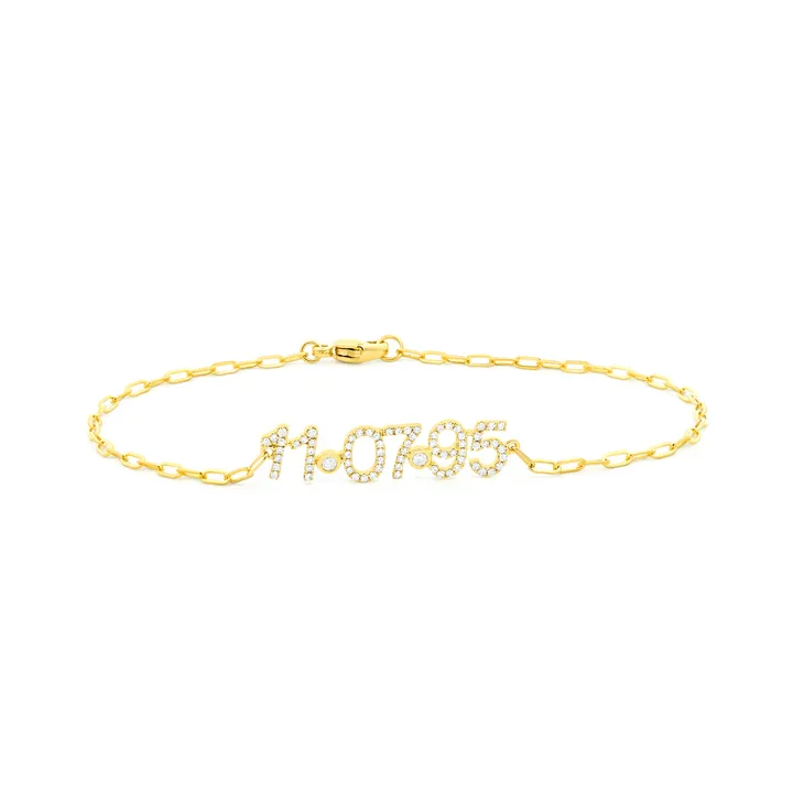 

Custom Gold Date Bracelet Personalized Pendant with Cubic Zirconia Inlay Dainty Chain Jewelry Unique Gift for Women Christmas