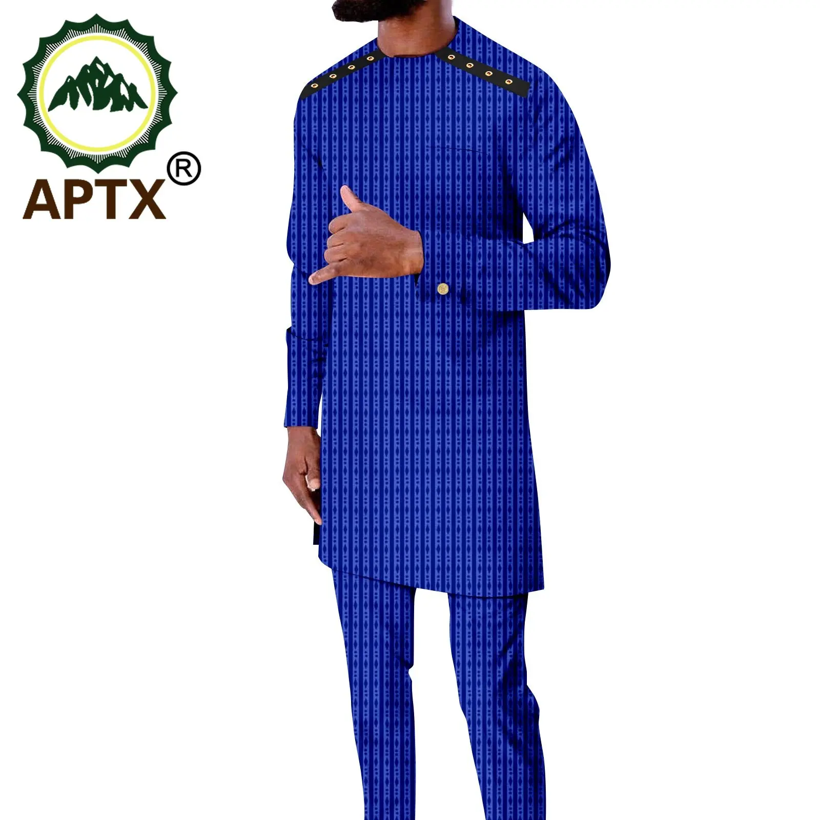 

APTX African Clothing Pant Sets 2 Pieces Abaya Long Sleeves Top+Full Length Trouser Casual Suit TA2316008