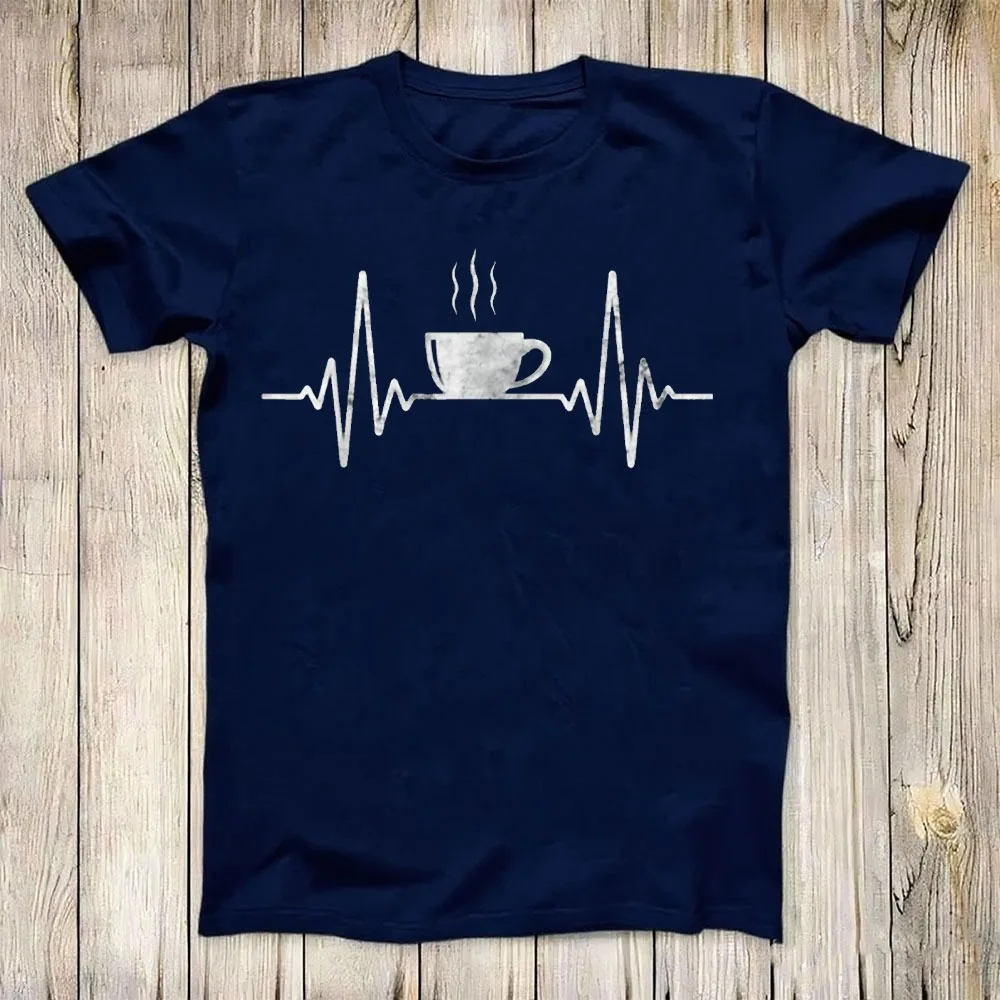 Funny Idea Heartbeat Coffee Shirt Coffee Cup Frequency Unisex T-Shirt Men Clothing Streetwear High Quality Cotton Tops