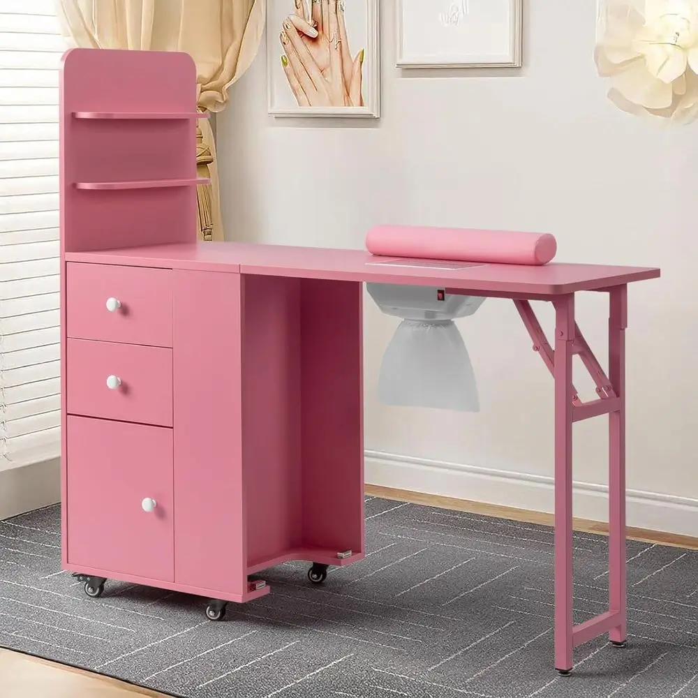 

Portable Nail Technician Station with Storage, Electric Dust Collector, Lockable Wheels, Wrist Cushion, Drawers, and Cabinet, Pi