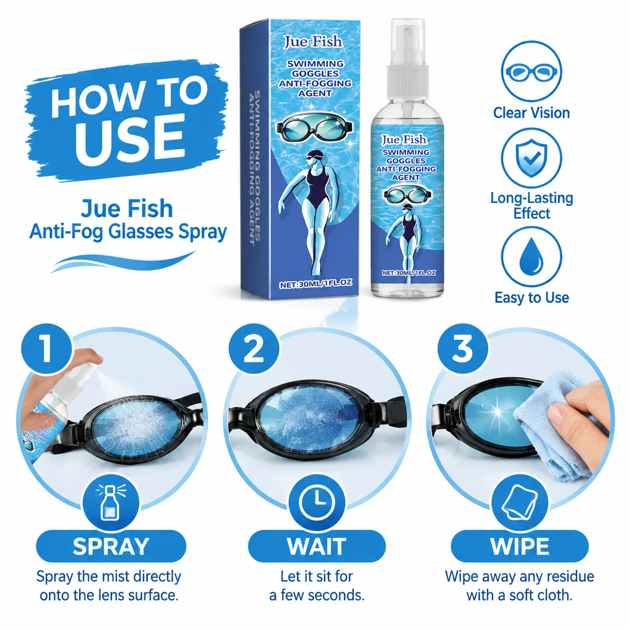 Anti-Beschlag-Spray für Brillen, Schwimmbrillen, Linsenpflege, tragbarer 30ml-Schutz für Schwimm- und Skibrillen für jede Jahreszeit – Detail 5