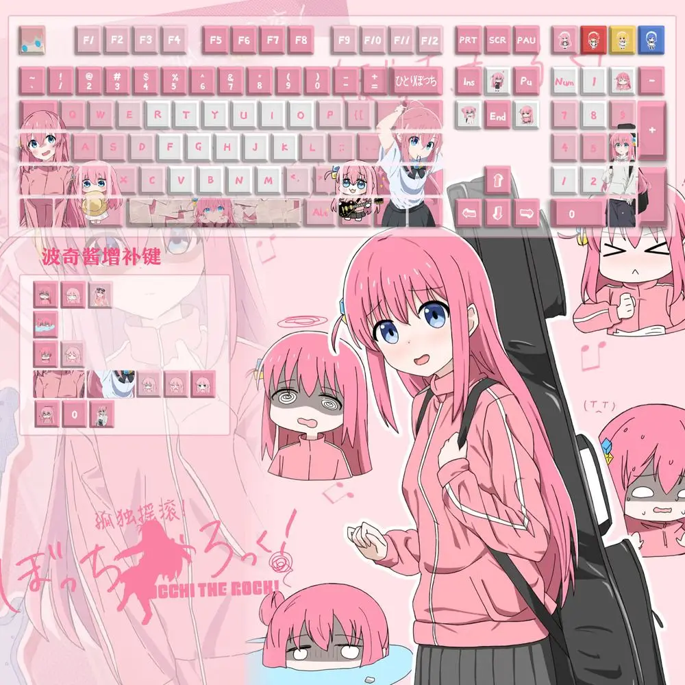 

Милые колпачки для клавиш в стиле аниме Hitori Gotoh 138 клавиш PBT Dye Sub Gaming Key Caps BOCCHI THE ROCK с подсветкой, колпачки для клавиш 1,9 мм для раскладки ANSI