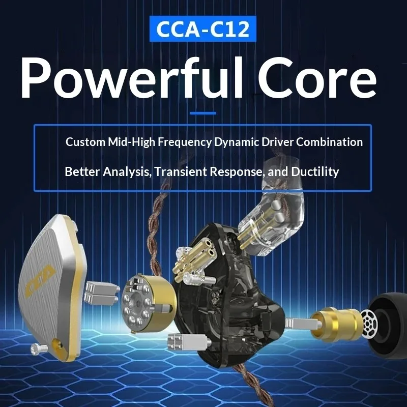 CCA C12 Earphones Hi-Fi Audiophile Grade DIY Hybrid Dynamic & Balanced Armature Wired In-Ear Monitoring Headphones Gifts view 6