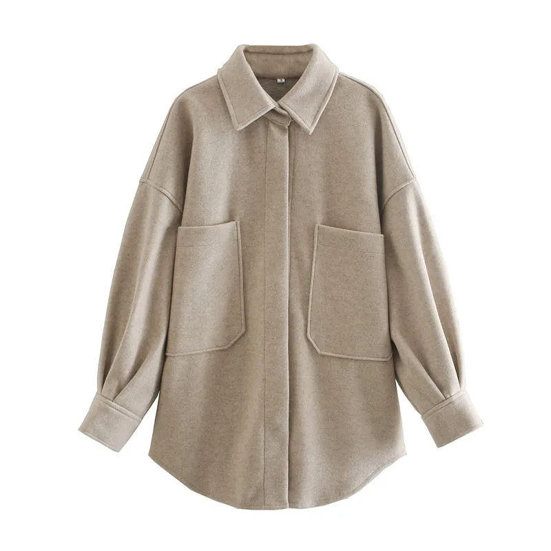 Autumn Fashion Ladies Soft Coats Elegant Girls Chic Big Pocket Tops Outerwear  Women Oversize Woolen Solid Casual Jackets