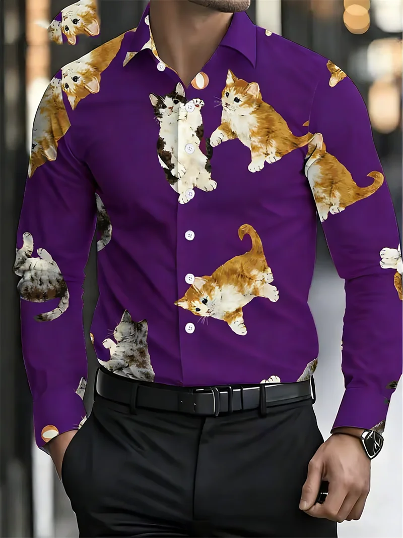 New sea view beach sunrise print men's long sleeved shirt Hawaiian vacation style casual versatile floral shirt