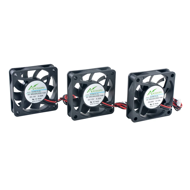 ACP6015 High-Efficiency Axial Cooling Fan 60x60x15mm (5V/12V/24V) for Chargers/Power Supplies - 2-Pin DC Fan with Compact Design
