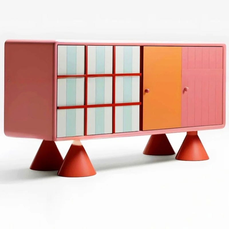 

Dopamine side cabinet entry porch cabinet household modern simple designer solid wood side cabinet contrasting color personality