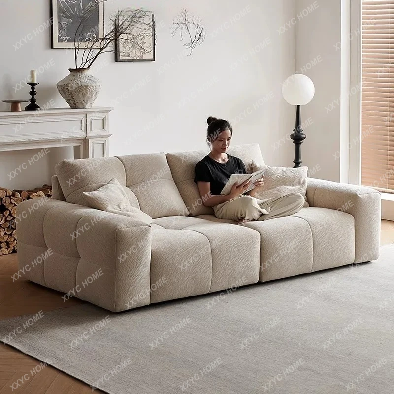 XX LLiving room straight row modern simple oversized sitting depth movable backrest stretch chenille fabric sofa