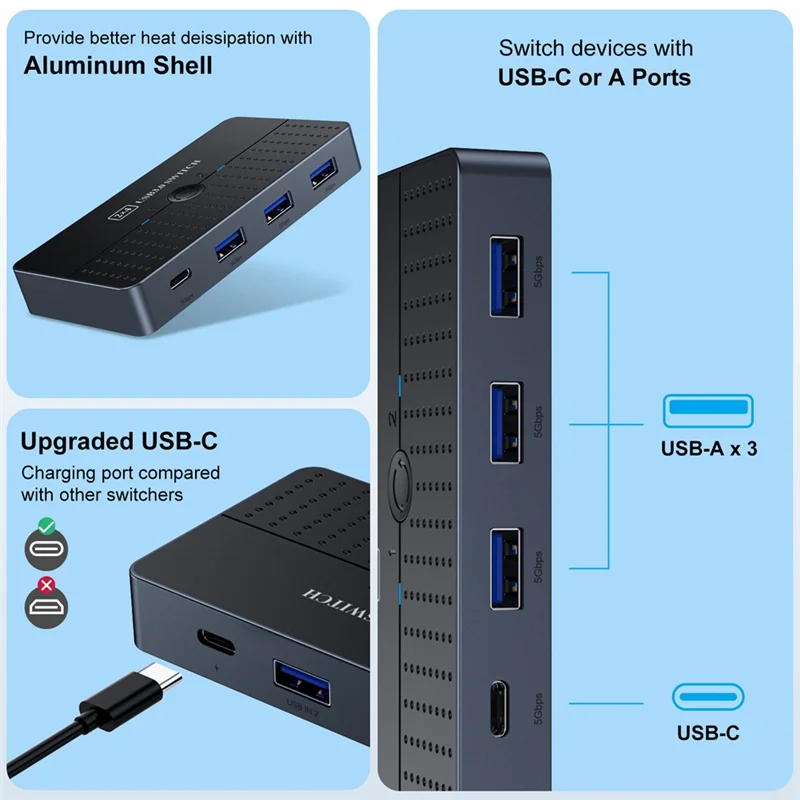 AEE7-USB3.0 Computer Sharing Switch Box 2 In 4 Out KVM 2X4 USB 3.0 Switcher Selector für Tastatur Maus Drucker Monitor PC
