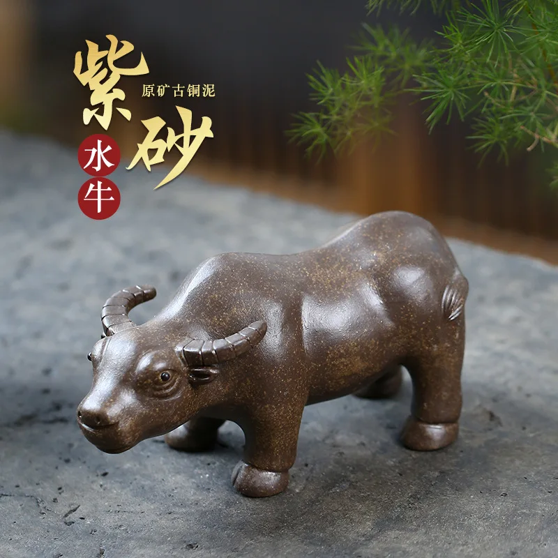 

Ceramic buffalo statue Raw ore purple sand tea set buffalo ornaments Home living room bedroom decorations Garden aquarium statue