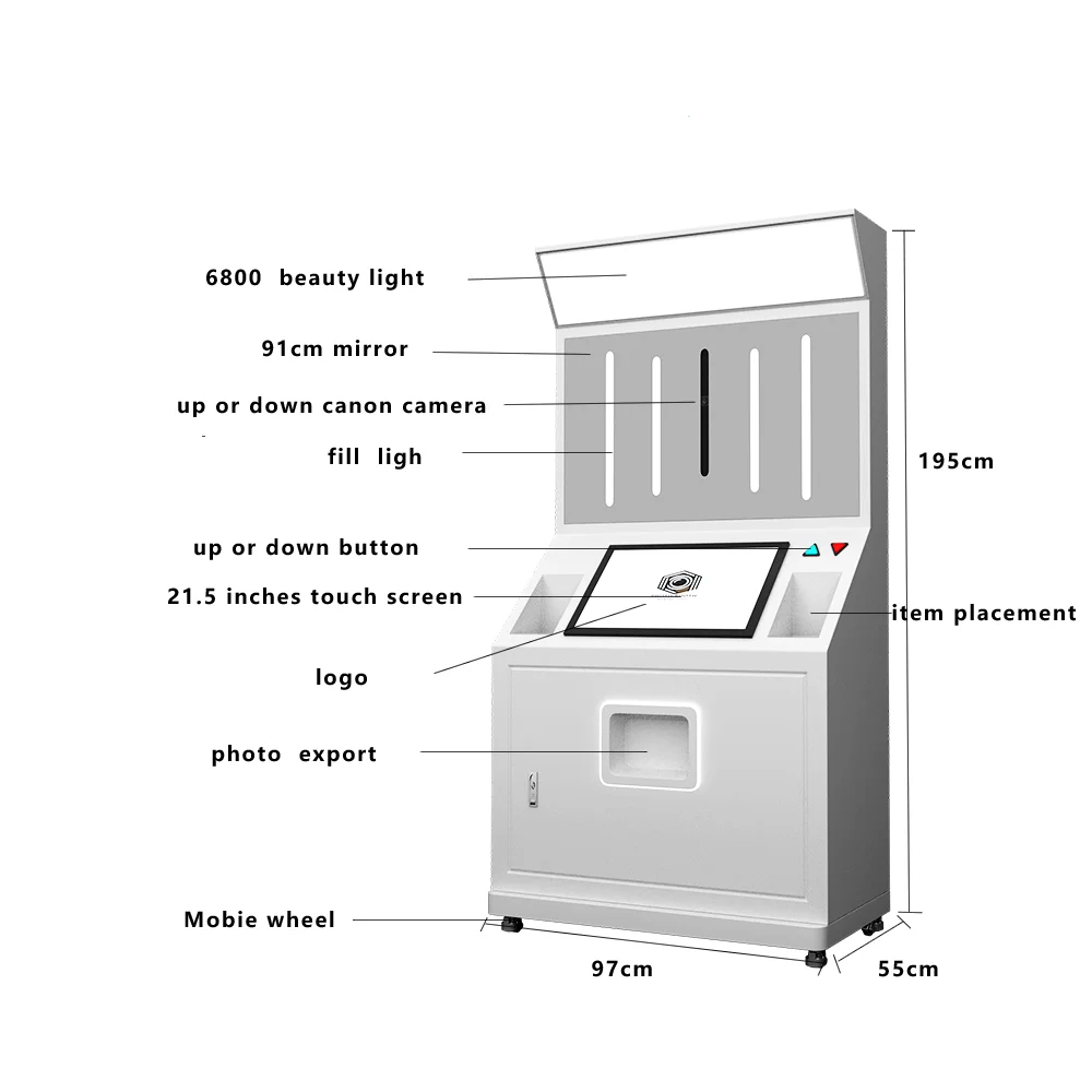 customize Photography Fill LED Photo Booth Magic Mirror Touch Screen Selfie Pedestrian Zone Coin Operated Sticker Photo Booth