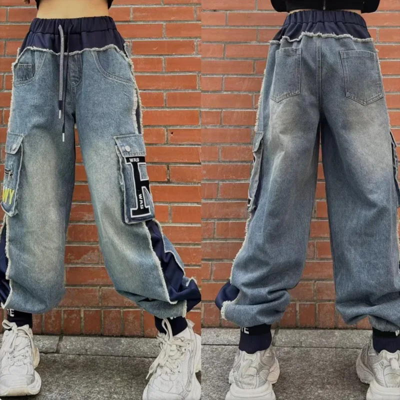 ANJY Autunno Nuove Donne Alla Moda Jeans Patchwork Denim Tasche di Colore a Contrasto Streetwear Elegante Elegante Y2K Chic Pantaloni Casual A9990