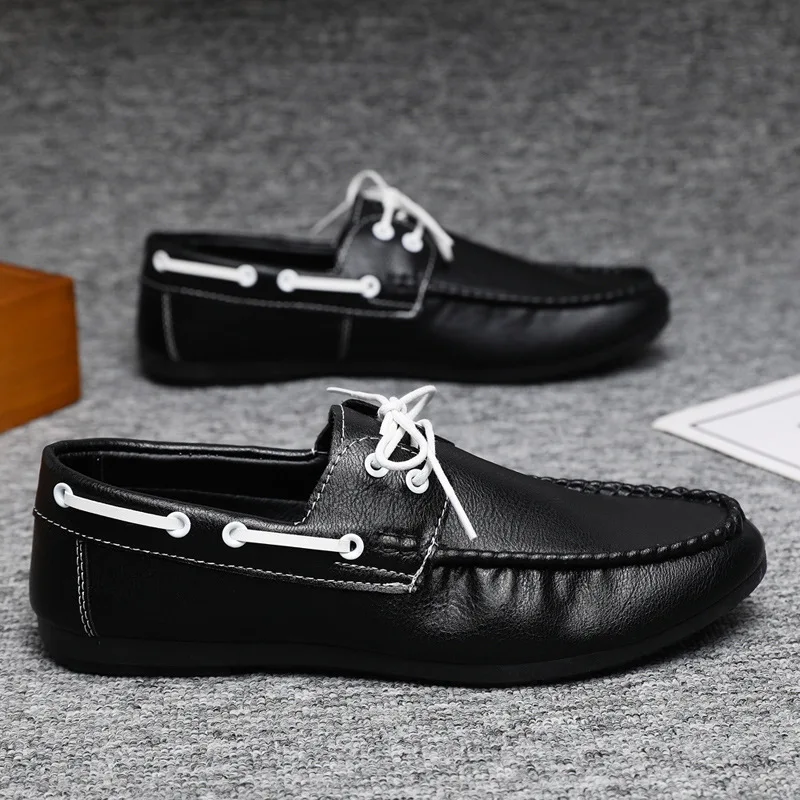 2024Hot Breathable Business Men Leather Shoes Summer Slip on Loafers Men Casual Leather Shoe Black Flats Driving Shoes Moccasins